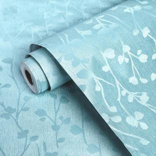 FOKRIM 300 cm ST- BLUE LEAF WALLPAPER 45X300CM Self Adhesive Sticker
