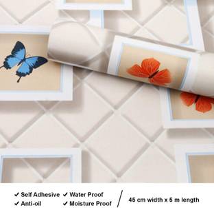 Skywall 500 cm 24 Sq. Feet DIY Self Adhesive Wallpaper with Frames And Butterflies for Home Decor(Multicolor) Self Adhesive Sticker