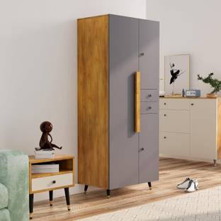 Hexa Red Wooden Almirah Wardrobe with Drawer & Hanging Space 3 Year Warranty Engineered Wood 3 Door Wardrobe