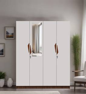 Mintwud from Pepperfry Maya 4 Door Wooden Wardrobe With Lock & Mirror For Bedroom/Home Engineered Wood 4 Door Wardrobe