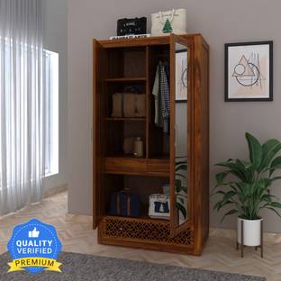 गणपति आर्ट्स Sheesham Wood Jodhpur Storage Wardrobe with Mirror and 3 Drawers for Living Room सॉलिड वुड 2 डोर वॉर्डरोब