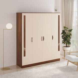 BLUEWUD Andrie 4 Door Wardrobe/Clothes Storage Organizer Almirah Cupboard Without Mirror Engineered Wood 4 Door Wardrobe