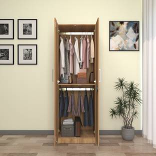 spacesbyU Keris 2 Door Smart Wardrobe | Cupboard | Almirah | 2 Hanger Rods & 2 Shelves | Engineered Wood 2 Door Wardrobe