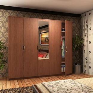 CASPIAN Wooden Almirah for Clothes and Stacking space -Home Furniture Storage Engineered Wood 5 Door Wardrobe