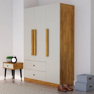 Hexa Red Wooden Wardrobe with 2 Drawer & Hanging Space 3 Year Warranty Engineered Wood 3 Door Wardrobe