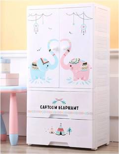 POLKA TOTS Convertible/Collapsible Baby & Kids Clothes Wardrobe/Almirah/Closet (Elephant) Plastic 2 Door Almirah
