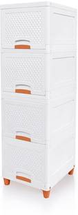 Novatic Plastic Drawer 4 Shelf Clothes Cabinet For Storage Wardrobe, Clothes Cupboard Plastic 4 Door Wardrobe