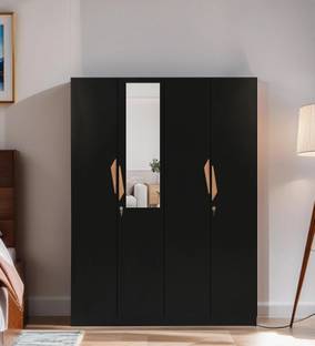 Mintwud from Pepperfry Maya 4 Door Wardrobe In Wenge Finish With Mirror Engineered Wood 4 Door Wardrobe