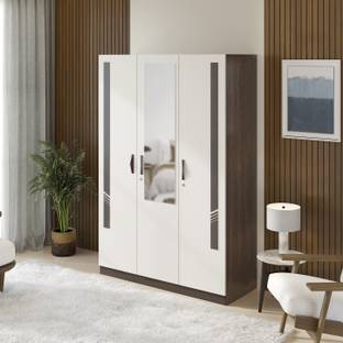 BLUEWUD Andrie 3 Door Almira with Mirror for Bedroom Home Furniture Engineered Wood 3 Door Wardrobe