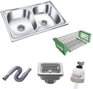 ZAP Matte Finish SS Grade Double Bowl Kitchen Sink Thickness 2.5mm (36X22X10) Silver Matte Finish SS Grade Double Bowl Kitchen Sink Thickness 2.5mm (36X22X10) Silver Counter Top