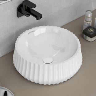 Plantex Wash Basin/Tabletop Wash Basin Platinium Ceramic Tabletop Round Wash Basin/Countertop Sink (14 x 14 x 5.5 Inch) Table Top Basin