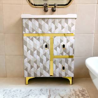 BOBBYEXPORT Gold premium 24 inch freestanding Vanity with washbasin premium design three draws Table Top Basin