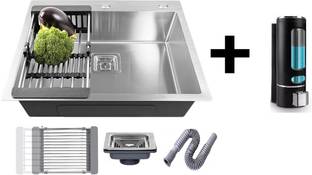 MESSINA 24" x 18" x 10" Tap Hole Handmade Kitchen Sink Single Bowl With Soap Dispenser Stainless Steel_A50 Vessel Sink