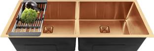 Fossa 45"x20"x10" Inch Double Bowl Premium Stainless Steel Handmade Kitchen Sink Matte Finish Included Fruit Basket,Waste Coupling,Waste Pipe FS-16 Rose Gold Vessel Sink