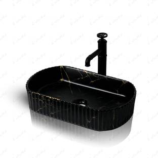 InArt Table Top Wash Basin Design 51 x 31 CM Matt Black Marble Table Top Basin