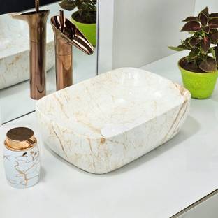 Reyal Premium Marble Wash Basin (10" x 14" x 5") Tabel top Basin for Bathroom Counter Top