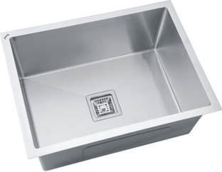 JINDAL Handmade Single Bowl Stainless Steel 20x17x9 Inch Kitchen Sink/ Sink With Sink Coupling And Waste Pipe/Sink With Matt Finish/SS Kitchen Sink/ Top Mount