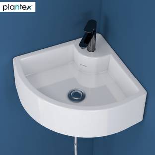 Plantex Ceramic Corner Basin for Bathroom/Kitchen/Wall-Hung Hand Wash Basin - (Cornia) APS-1062 Corner Basin