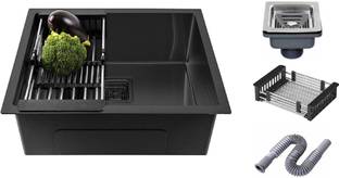 MIGSA HANDMADE KITCHEN SINK BLACK 24" X 18" X 10" INCH SINGLE BOWL SOUND PROOF FINISH HANDMAD Vessel Sink