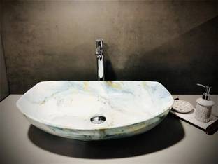 DELTA Premium Designer Light Marble Design Glossy Finish Ceramic Wash Basin (23*16*5)(M48) Table Top Basin