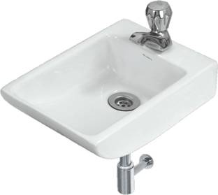 Vardhman Ceramics Wash Basin Wall Hung Mounted Glossy Finish White Sink for Bathroom Size 10 x 15 x 4 Inch Wall Hung Basin