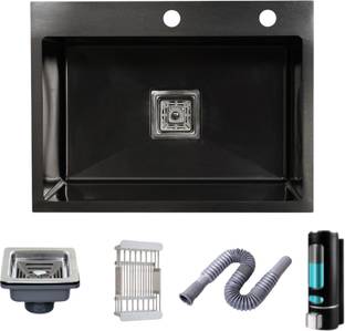 Bowlsandmore | 24" x 18" x 10" TAP-HOLE | KITCHEN SINK WITH SOAP DISPENSER & PVC BASKET | 24x18x10 TAP-HOLE |304 GRADE| HEAVYDUTY HANDMAD |SINKS 304 GRADE STAINLESS STEEL Vessel Sink