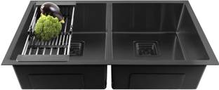Fossa 45"x20"x10" Inch Double Bowl Premium Handmade Kitchen Sink Matte Finish Black FS-16 Vessel Sink