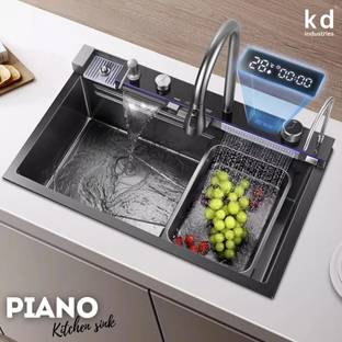 KD INDUSTRIES 30X18 Piano Kitchen Sink (304 Grade) With LED Display & Dual Waterfall &Pullout Faucet& Glass Washer & Soap Dispenser & RO Faucet (No Electricity Req.) Vessel Sink