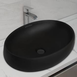 Plantex Ceramic Basin for Bathroom/Tabletop Wash Basin/Washbasin - Matt Finish (CRETA-NS-BLACK) Table Top Basin