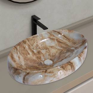 Plantex Ceramic Basin for Bathroom/Table Top Basin/Washbasin for Bathroom-Marble Finish (CRETA-NS-238) Table Top Basin