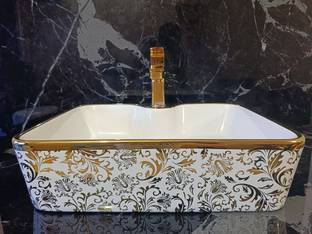 LOFINA MADLY PREMIUM GOLDEN WHITE IMPORTED TABLE TOP GOLD WASH BASIN (48.5X37X13CM) 1003LOFINA Table Top Basin