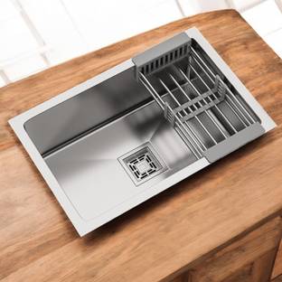 chirag 24x18x10 Kitchen Sink Single Bowl, 24 Inch, SS304, 16-Gauge Stainless Steel Sink CHM241810 Vessel Sink