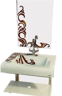 Vision glass OV_011 Glass Wash Basin With Mirror, Self & Steel Stand (21''x24'') Wall Hung Basin