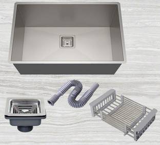 RENVOX 24x18x10 Handmade Sink with PVC Pipe, SS Coupling, Fruit Basket Vessel Sink