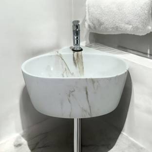 Reyal Triangular Corner Wash basin For Bathroom (365X345X150 MM)|Tabletop Basin| Corner Basin