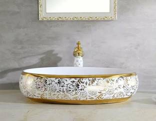 Cluster Designer Glossy Ceramic Table Top Wash Basin For Bathroom & Livingroom Decor | Oval Shaped (60x40x15 cm) Counter Top