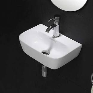 Sumra G Sumra G Wash Basin 42.5 cm x 25 cm x 13 cm Ceramic Wall Mount Wash Basin for Bathroom | Compact & Stylish Hand Wash Sink Wall Hung Basin
