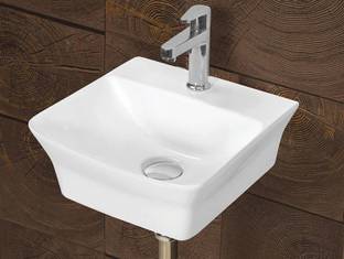 Nirant Wash Basin for Bathroom | Wall Mounted White Polished Sink (34 X 34 X 14)cm Wall Hung Basin