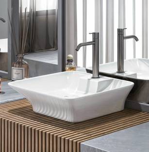 Eden Bathware Venice Counter Top/ (15x15x4inch)/ (38.5x38.5x11cm)/ Scratch Proof/ Anti Bacterial with Coupling & WastePipe Ceramic Table Top Basin