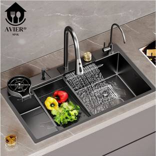 AVIER Premium Waterfall Kitchen Sink 30"X18"X9" Single Bowl Stainless Steel SS 304 Pull Down faucet & complete set Under Counter Basin