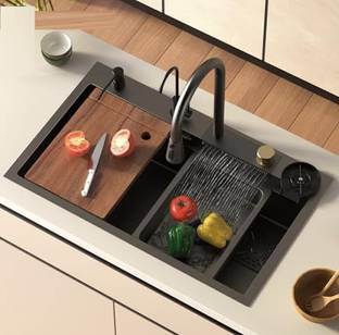 TapStar Multifunctional Waterfall Kitchen Sink 304 GRADE All in One 30x18 inch 304 Grade Waterfall Kitchen Sink Vessel Sink