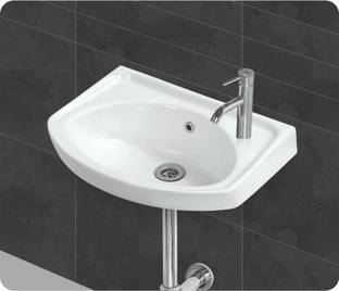 Vardhman Ceramics Wall Mounted Glossy Finish Wash Basin Sink for Bathroom Size 18 x 12 x 6 Inch Wall Hung Basin