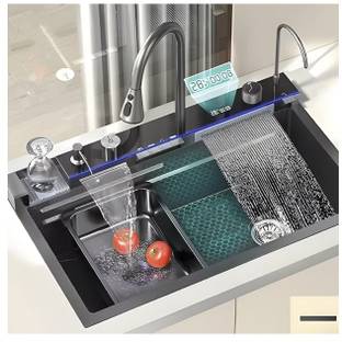 clayplus 30x18x9 5-Piano Switch 2 Waterfall & 1 Pull-down Faucet With LED Display Vessel Sink