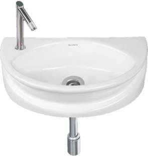 Vardhman Ceramics Small Wash Basin Wall Hung Mounted Glossy Finish White Sink for Bathroom Size 16 x 10 x 5 Inch Wall Hung Basin