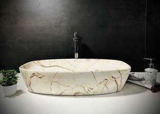 DELTA Big Size Premium Designer Ceramic Wash Basin(09) with Waste Pipe & Coupling set (24*15*5)(M09) Table Top Basin