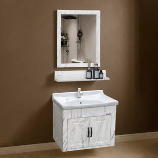 Plantex Bathroom Vanity Set with Basin/Mirror with Ceramic Wash Basin and Shelf Cabinet for Bathroom - (APS-684, White) Wall Hung Basin