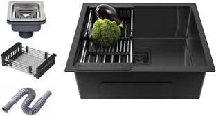 MIGSA HANDMADE KITCHEN SINK 24" X 18" X 10" INCH SINGLE BOWL SOUND-PROOF MATT FINISH HANDMAD SOUND PROOF KITCHEN SINK (24"×18"×10") MATT FINISH BLACK Vessel Sink