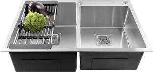 Fossa 45"x20"x10" Inch Double Bowl With Tap Hole SS-304 grade Handmade Kitchen Sink FHS-27 Vessel Sink