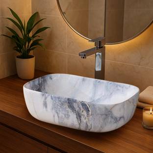 HISRE Luxurious Table Top Wash Basin| Premium Ceramic Basin for Bathroom & Living Room BLACK MATT Over Counter Basin