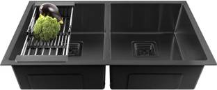 Fossa Honeycomb Embossed 45"x20"x10" Double Bowl 304 Grade Stainless Steel Sink with Black Nano Coating Kitchen Sink (Brushed Finish) with All Acceressories Vessel Sink